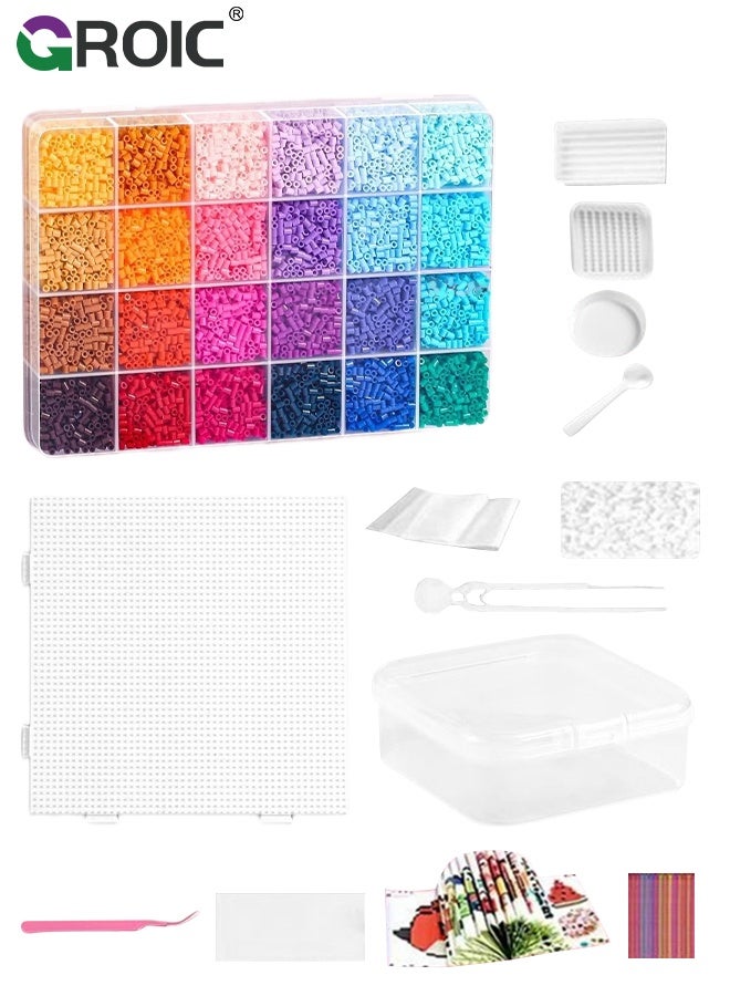 GROIC 15620 Pcs Fuse Beads Kit, Complete DIY Melting Bead Set with Tool Kit, Homeschool Arts and Crafts Supplies for Kids, Art Decorations for Room, Gifts for Girls and Boys Age 5+, 24-Color Fuse Bead Craft Kit - Image 1